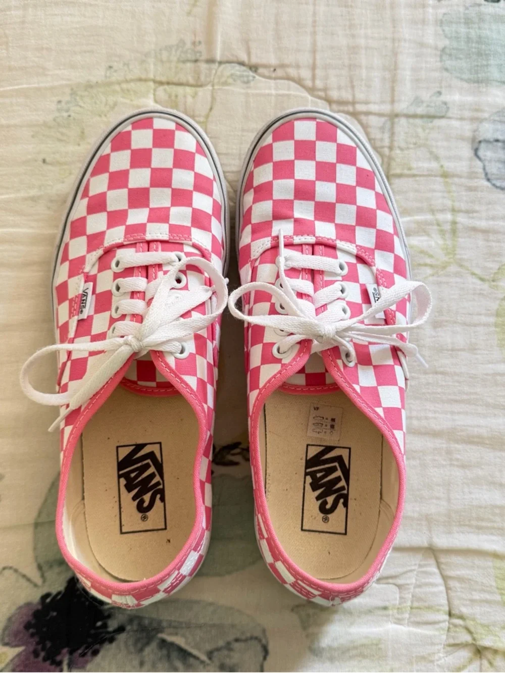 Lace Up Pink & White Checkered Vans - Picture 2 of 7